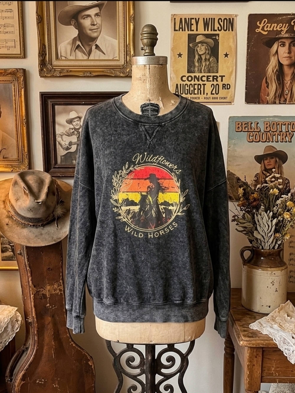 J.O & CO Vintage STYLE Graphic Black Sweater